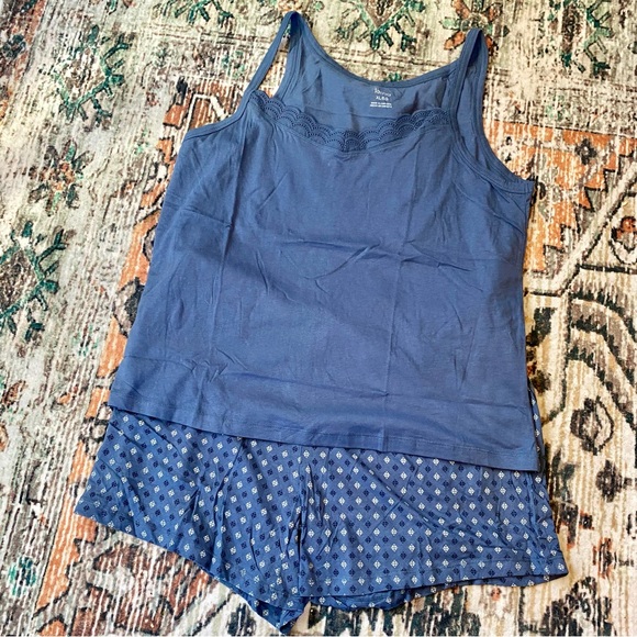 Felina Blue Lace Trim Tank and Patterned Shorts Pajama Set - Picture 2 of 3